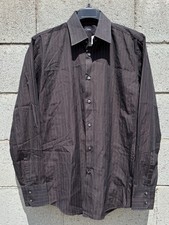 NWT 148 Hugo Boss Enzo Cotton Dress Shirt Black Brown Stripe Sz 41 16