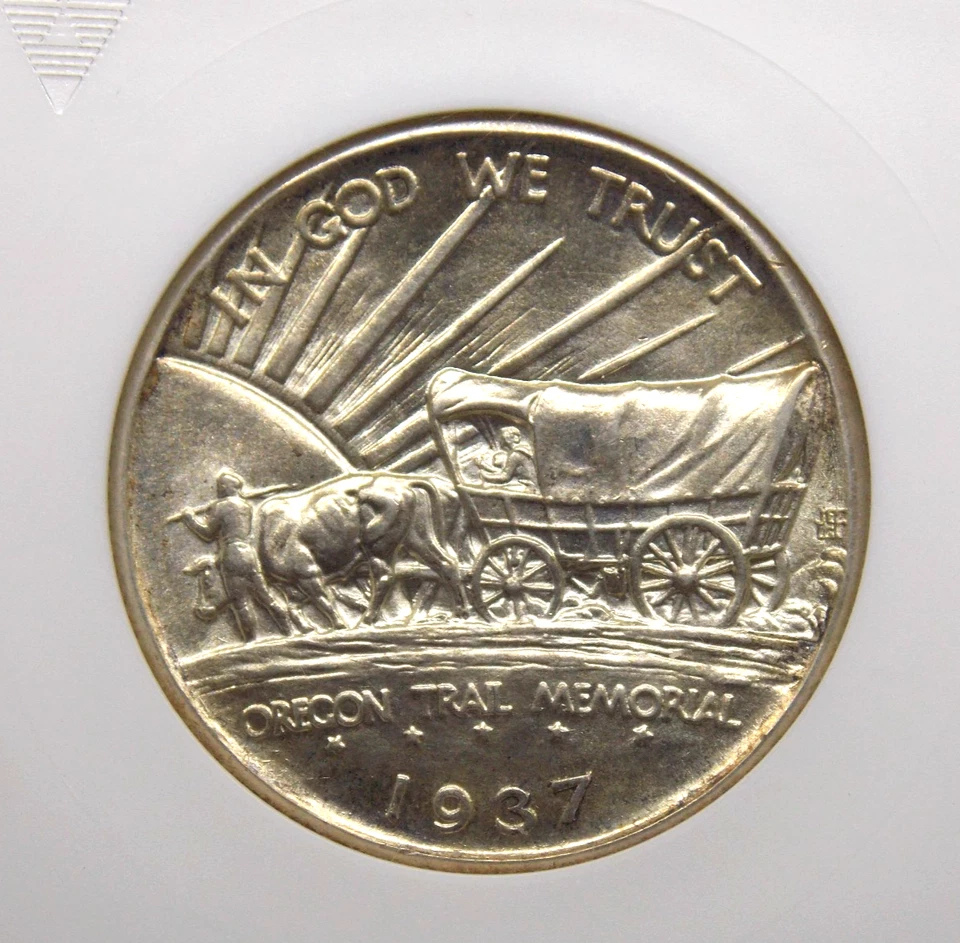1937 "D" Commemorative *OREGON TRAIL* Half Dollar 50c ANACS MS64 #556 BU ECC&C - Image 2 of 4
