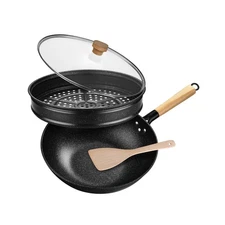 Non-Stick Wok with Steamer Basket,12 Inches Stir Fry Pans with Lid,... Fast Ship