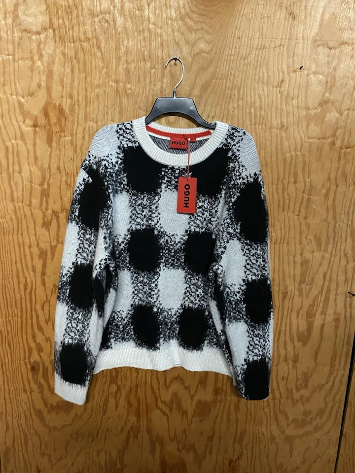 HUGO BOSS OVERSIZE-FIT SWEATER WITH JACQUARD-KNITTED CHECK PATTERN SZ LARGE $298 - Image 4 of 4