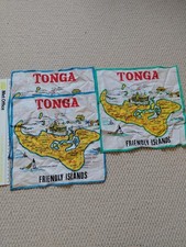 3x Tonga Friendly Islands Vintage Souvenir Taschent&uuml;cher Karte von Tonga