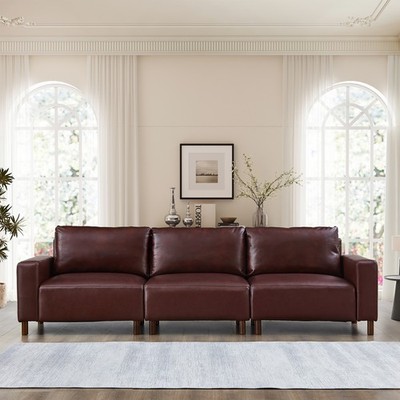 112'' Luxury PU Leather Sofa for Living Room,Apartment,Upholstered Breathable F