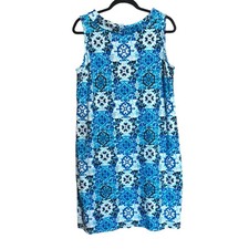 Talbots Sheath Dress Women Large Blue Multi Paisley Artsy Boho Print Sleeveless