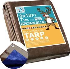 -7 Mil Brown/Blue 8x10 Feet Tarp-Multifunctional Waterproof Tarpaulin-Waterpr...
