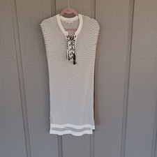 White And Warren Lace up Tunic Dress Size XS Women Preppy Cotton Knit Striped