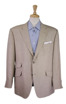 Custom Tailored Gold Beige Woven Linen 2-Btn Sportcoat Blazer 44R
