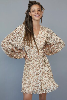 NWT $210 Anthropologie Let Me Be Shyla Chiffon Pleated Wrap Boho Dress Size  M | eBay
