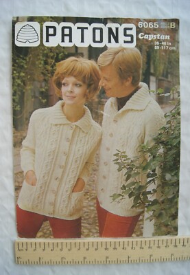 Vintage: Patons 6065 his and hers Strickjacken, Capstan Aran, 35-46 inch, 89-117 cm