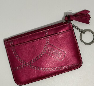 New Coach Poppy Fuchsia Pink Leather Coin Purse Mini Skinny