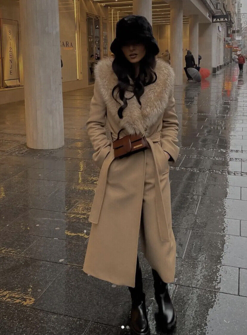 ZARA LONG PREMIUM WOOL BLEND COAT LIGHT TAN REMOVABLE FAUX ZARA LONG PREMIUM WOOL BLEND COAT LIGHT TAN REMOVABLE FAUX