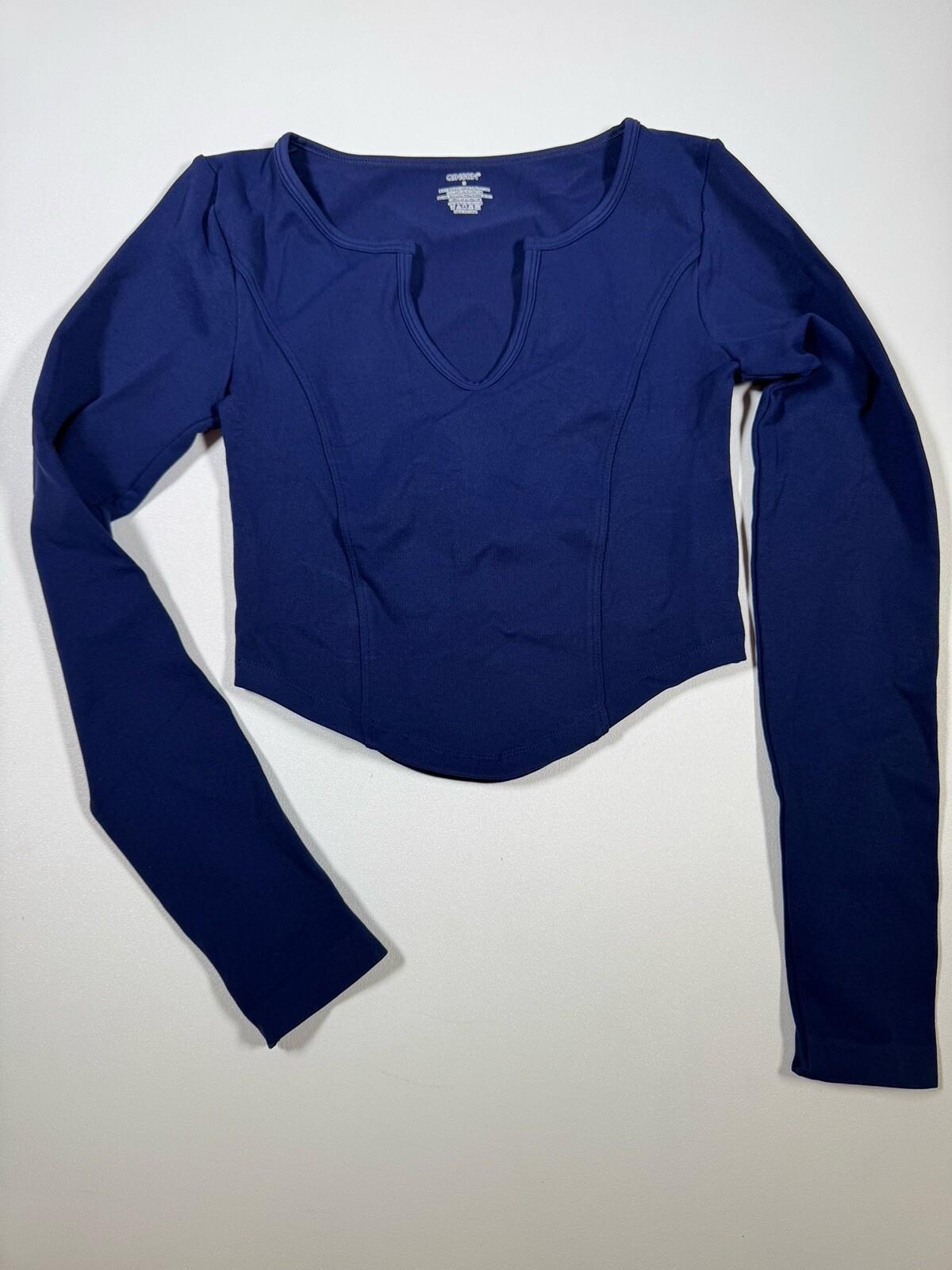 QINSEN Women's Sexy Notch Micro Neck Seamless Long Sleeve T Shirts Slim Sz Small