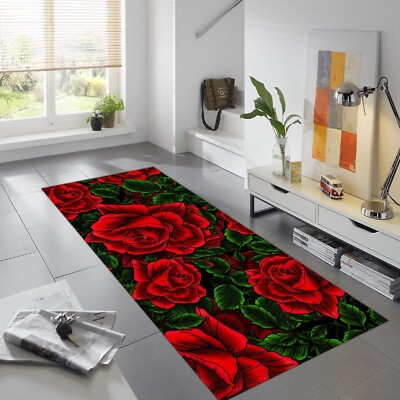 Roses, Red Roses Rug,Rose Runner Rug, Runner, Rose Themed Rug,Red Flower Rug