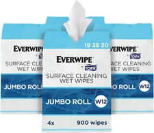Everwipe by  Surface Cleaning Wet Wipe W12 Jumbo Rolls White, Cleans and Deodori