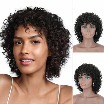 Short Curly Wigs with Bangs Bob Cut Human Hair Wigs Full Machine Natural Wigs