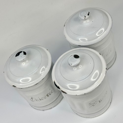 Antique French Kitchen Set Of 3 White Enamel Food Storage Jar Containers - Picture 18 of 22