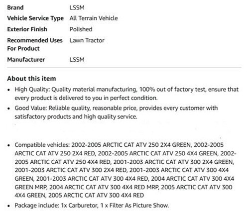 2001-2005 ARCTIC CAT ATV CARBURATOR - LSSM CAT 250 (LT-80016-3) - Picture 8 of 10