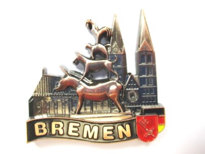 Bremen Stadtmusikanten Magnet Metall ,Souvenir Germany,Deutschland,(rbr)