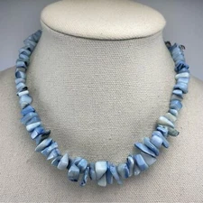 Cute Unsigned Blue Gemstone Nugget Chip Statement Necklace