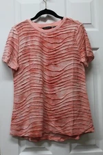 H by Halston Short Sleeves Tie Dye Textured Knit T-Shirt -Coral - Small-A289504