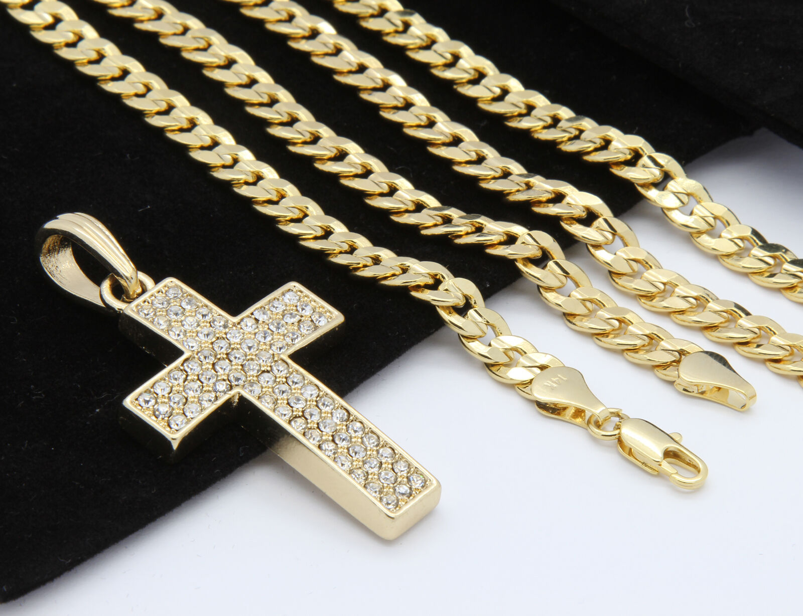 Mens 14k Gold Plated Thick Cubic-Zirconia Cross Pendant 24