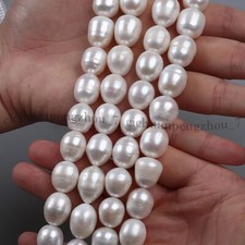 Huge 12-13mm White Natural Freshwater Rice Pearl Loose Beads 15'' Jewelry Making
