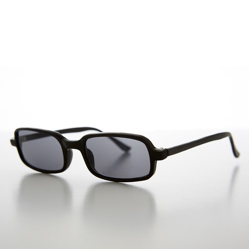 Matte Black Mod Rectangular Vintage 90s Sleek Hipster Sunglass - Paris - Picture 2 of 3