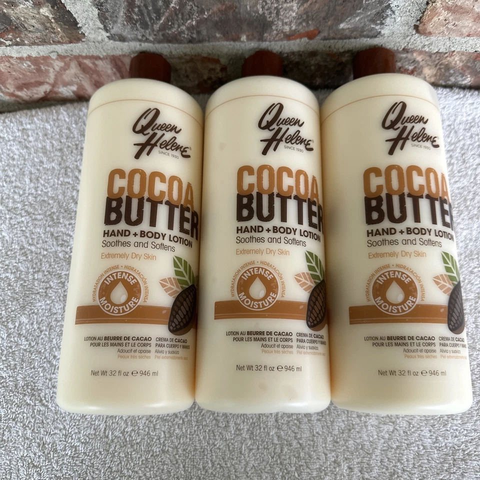 QUEEN HELENE MANTECA DE CACAO LOCIÓN PARA MANOS Y CUERPO JUMBO 32 OZ (3) PAQUETE PIEL SECA NUEVO Foto 2 de 4