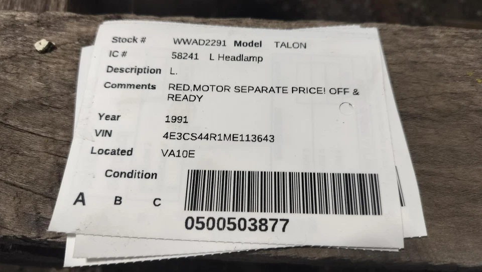 Conjunto de faros izquierdos usados se adapta a: Eagle Talon 1991 grado A izquierdo Foto 2 de 3