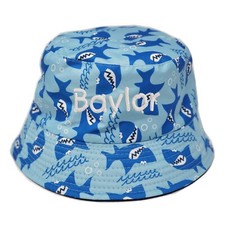 Custom name embroidered toddler bucket hat, shark design toddler hat blue 