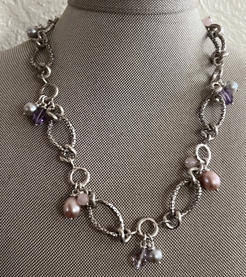 MICHAEL DAWKINS Sterling Silver Pearl Amethyst Necklace - Image 2 of 4