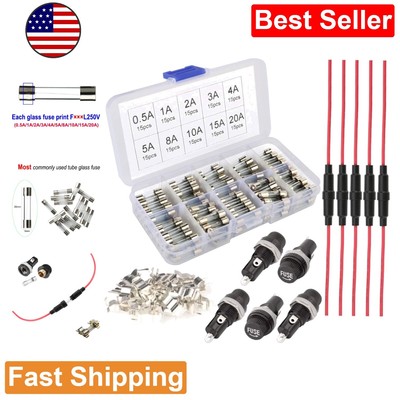 Fast-blow Glass Fuses + AGC Inline Holder + Panel Mount Holder + Fuse Seat