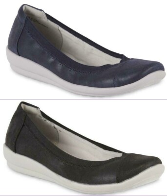 Basic Editions Women's Ellis Black or Navy Blue Ballet Flats