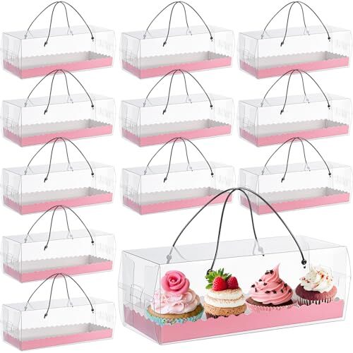 12 Pcs Pink Clear Cupcake Boxes with Handle 11 x 4.3 x 4''Bakery Cake Boxes eBay
