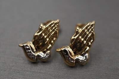 10K Gelbgold 0,65'' zweifarbige Diamantschliff betende Hand hohle Ohrstecker.