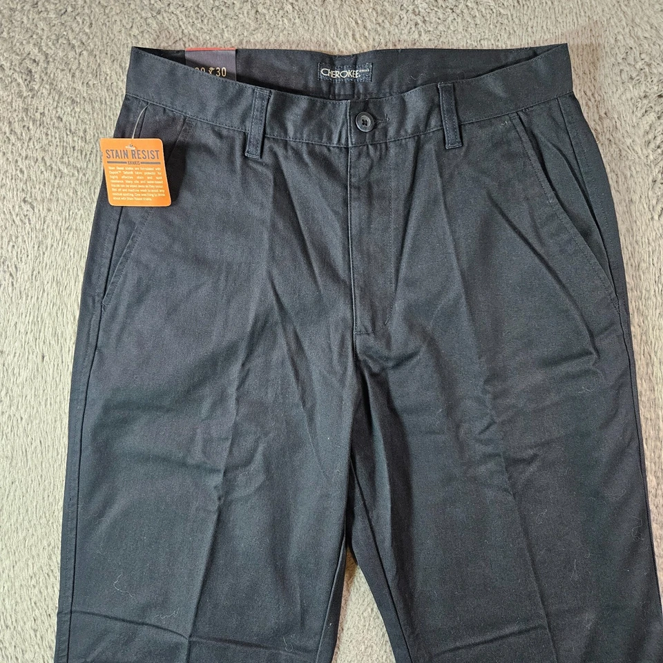 NWT - Cherokee Khakis Pants Men 30x30 Flat Front Wrinkle Resist Navy Blue - Image 2 of 4
