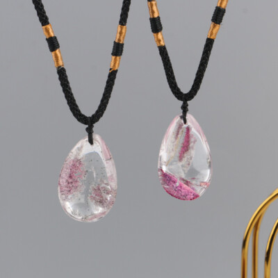 1 Natural Ghost Phantom Pink Quartz Crystal Pendant Necklace Chakra Healing Rock