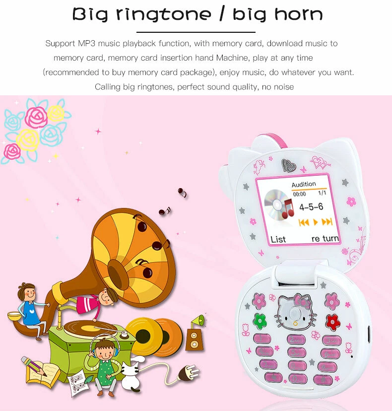 Unlocked HelloKitty Cute Girl Gift Mini Mobile Cell Phones Flip Cartoon Dual Sim - Image 4 of 4