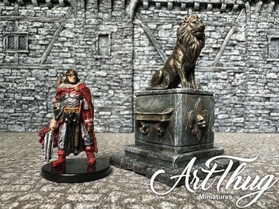 Lion Statue Terrain - Hand-Painted Poured Resin - Dungeon & Dragons 28mm Scenery