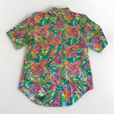 Vintage 80s Cherokee Hawaiian Floral Leaves Cotton Surfer Camp Shirt Size M Pink