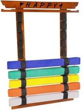 10 Belts Karate Belt Display Rack with Medal Hanger and Stickers, Taekwondo Belt
