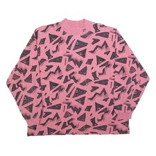 MASER Womens Pink Black Geometric Print Crew Neck Sweatshirt L Cotton Blend