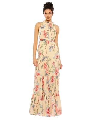 nude chiffon maxi dress Nude Lace Trimmed Chiffon Maxi Dress Alizua