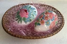 Vintage Hand Blown Painted 2 Milk Glass Victorian Easter Eggs In Woven Basket
