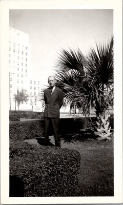 Elderly Elegant Dapper Man Posing by Houston City Hall Building 1940s VTG Photo