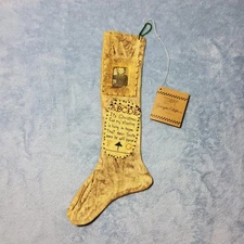 NWT Rustic Farmhouse Primitive Christmas Stocking Photo Frame & Embroidered 12"