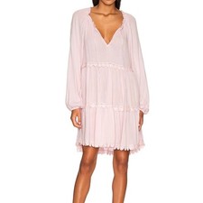 NWT Eberjey Pink Small Summer of Love Sofia Mini V-Neck Lace Scalloped Hem Dress