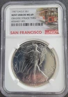 1987 S $1 NGC MS69 MINT ERROR OBVERSE STRUCK THRU SILVER AMERICAN EAGLE TROLLEY
