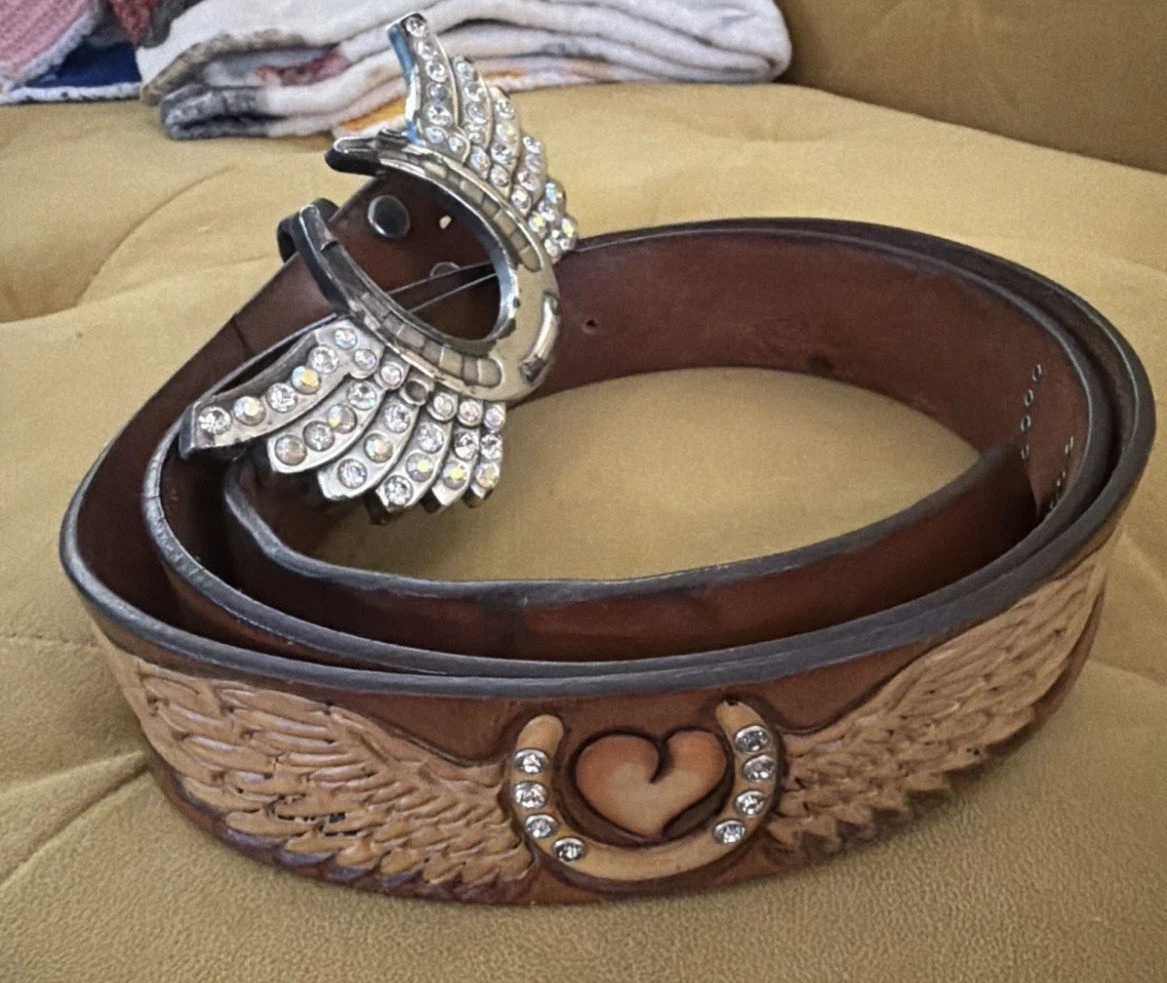 Nocona Womens XL Hair Rhinestone Western Belt Cowgirl y2k bling boho rodeo brown CALFHAIR BELT CLEAR RHINESTONE N2442302 NOCONA main image 3