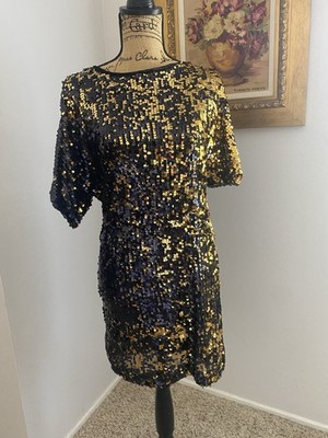 Hot & Delicious Black & Gold Sequin Mini Dress Size Small Party/Cocktail Gatsby