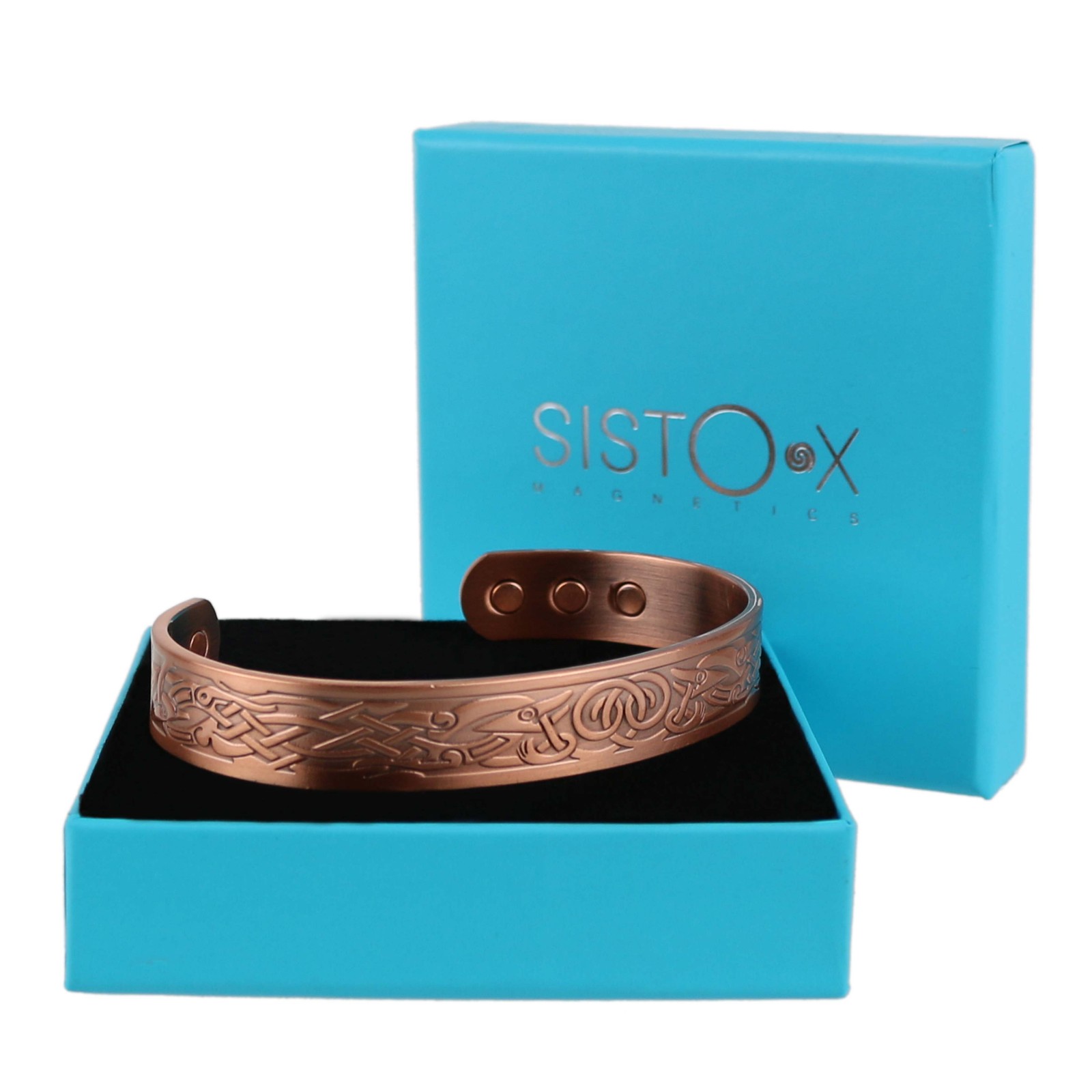 Sisto-X 6 Magnets Chunky Copper Bracelet/Bangle Viking Design